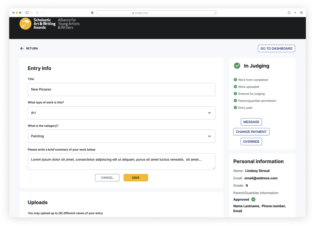 screenshot of entry